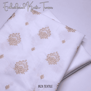 Un-stitched Motif White Embroidered Kurta Trouser Fabric MF-103 - Irza Textile