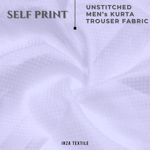 Unstitched Off White Self Print Check Men's kurta Trouser Fabric - Irza Textile
