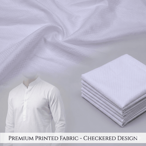Unstitched Off White Self Print Check Men's kurta Trouser Fabric - Irza Textile