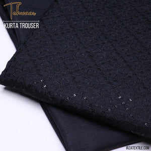 Tehwaar Black Embroidered Kurta Trouser Fabric WR-33 - Irza Textile