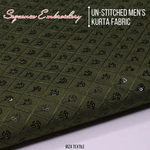 Un-Stitched Cotton Mehandi Green Sequence Embroidery Kurta AB-146 - Irza Textile