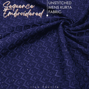 Un-Stitched Cotton Silk Navy Blue Sequence Embroidery Kurta AOB-121