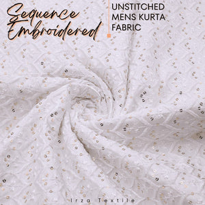 Un-Stitched Cotton Silk Off White Sequence Embroidery Kurta AOB-117