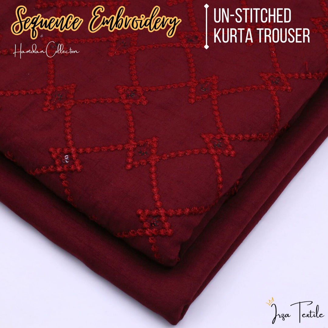 Un-Stitched Maroon Designer Kurta Trouser Fabric Hamdan H4
