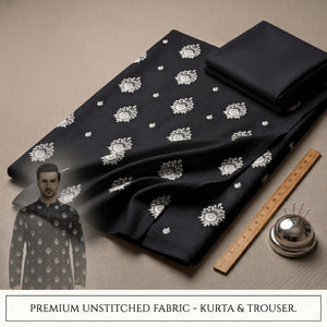 Un-stitched Motif Black Embroidered Kurta Trouser Fabric MF-102