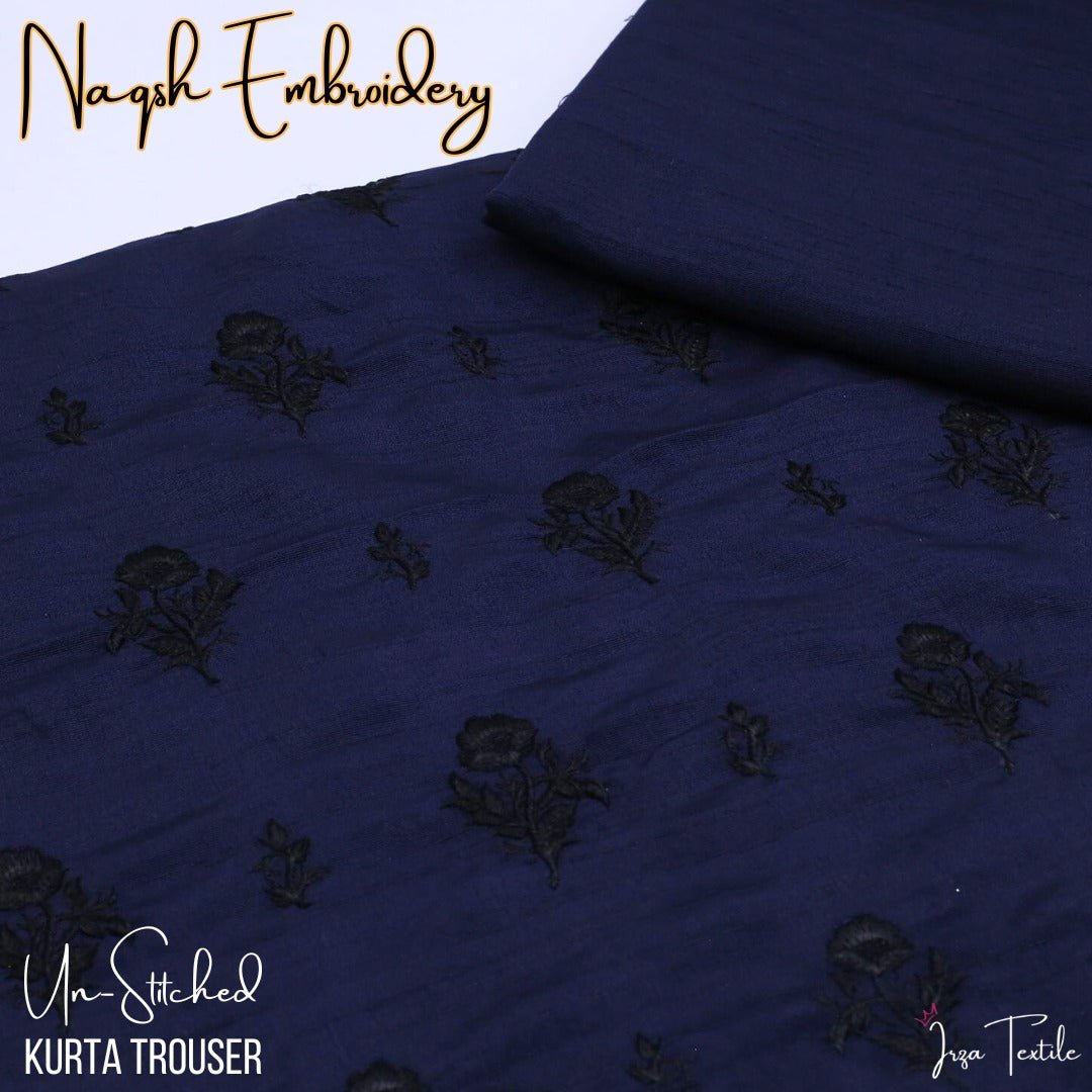 Un-Stitched Navy Blue Naqsh Embroidery Mens Kurta Trouser N6