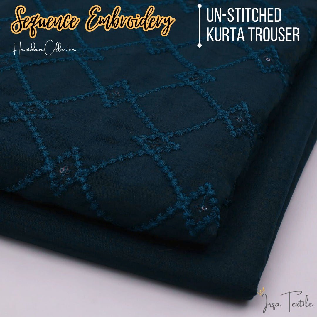 Un-Stitched Zink Blue Designer Kurta Trouser Fabric Hamdan H7
