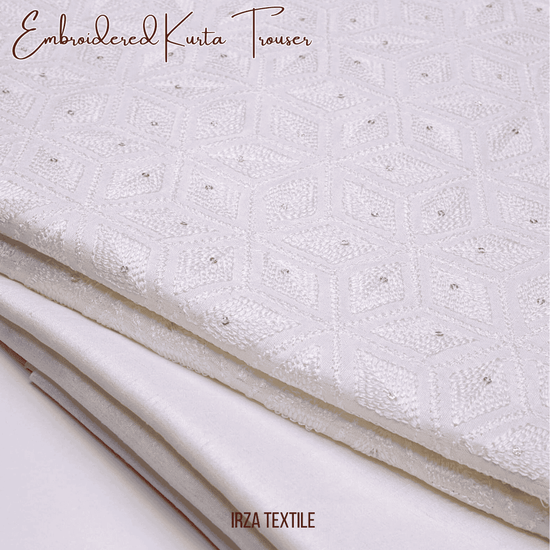 Andaaz Cream Embroidered Kurta Trouser Fabric AD-104 - Irza Textile