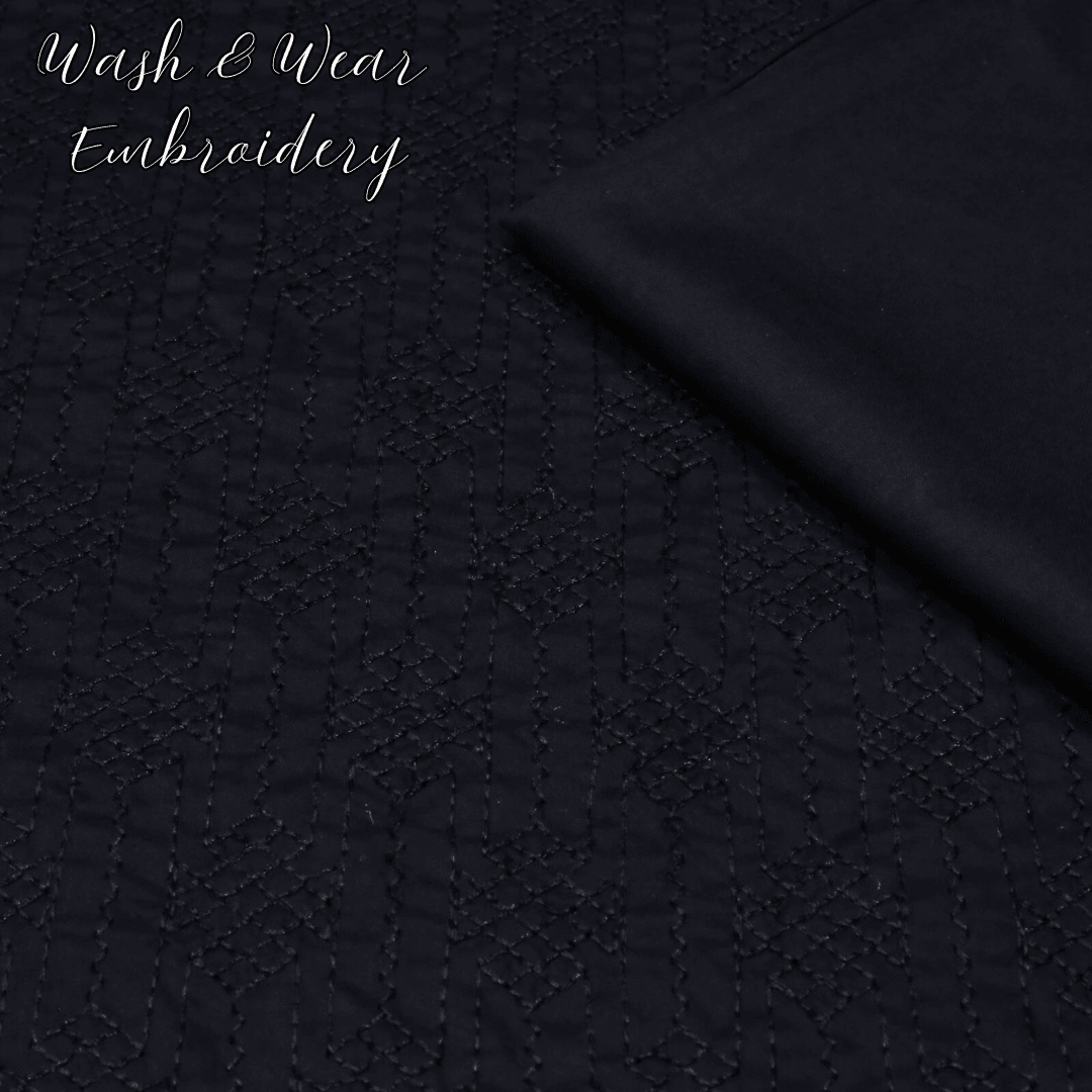Black Wash And Wear Embroidered Kurta Trouser Fabric WW-102 - Irza Textile