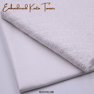Un-Stitched White Embroidered Kurta Trouser Fabric N-903 - Irza Textile