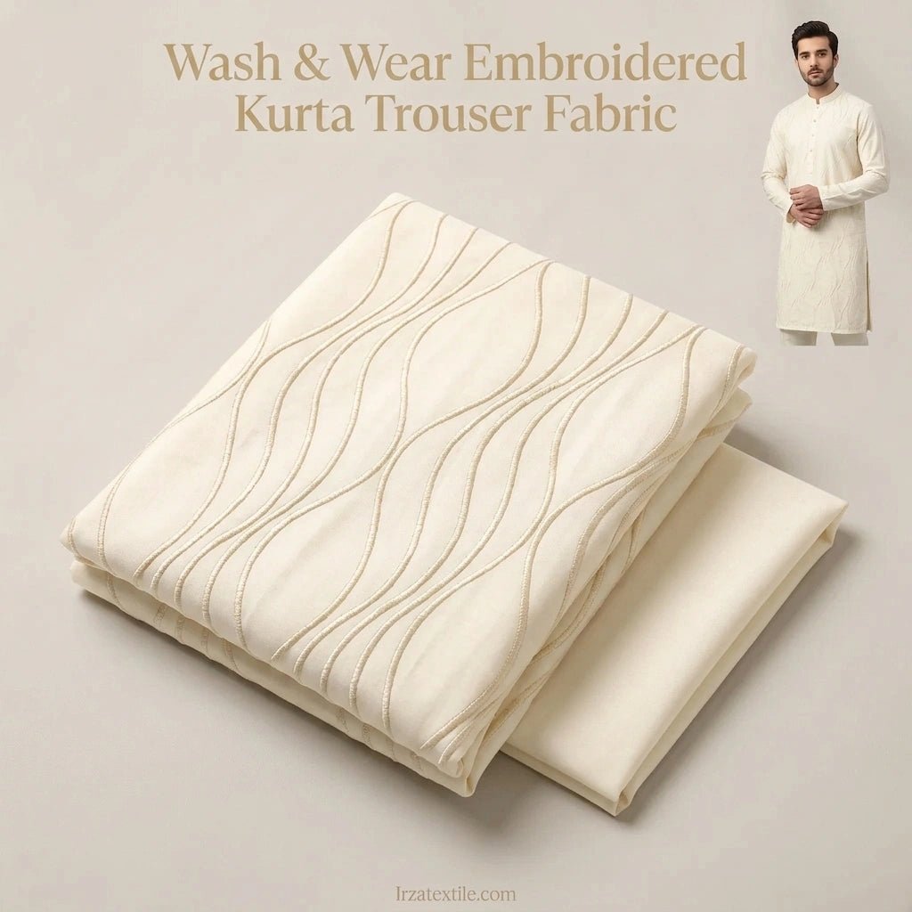 Cream Wash And Wear Embroidered Kurta Trouser Fabric W105