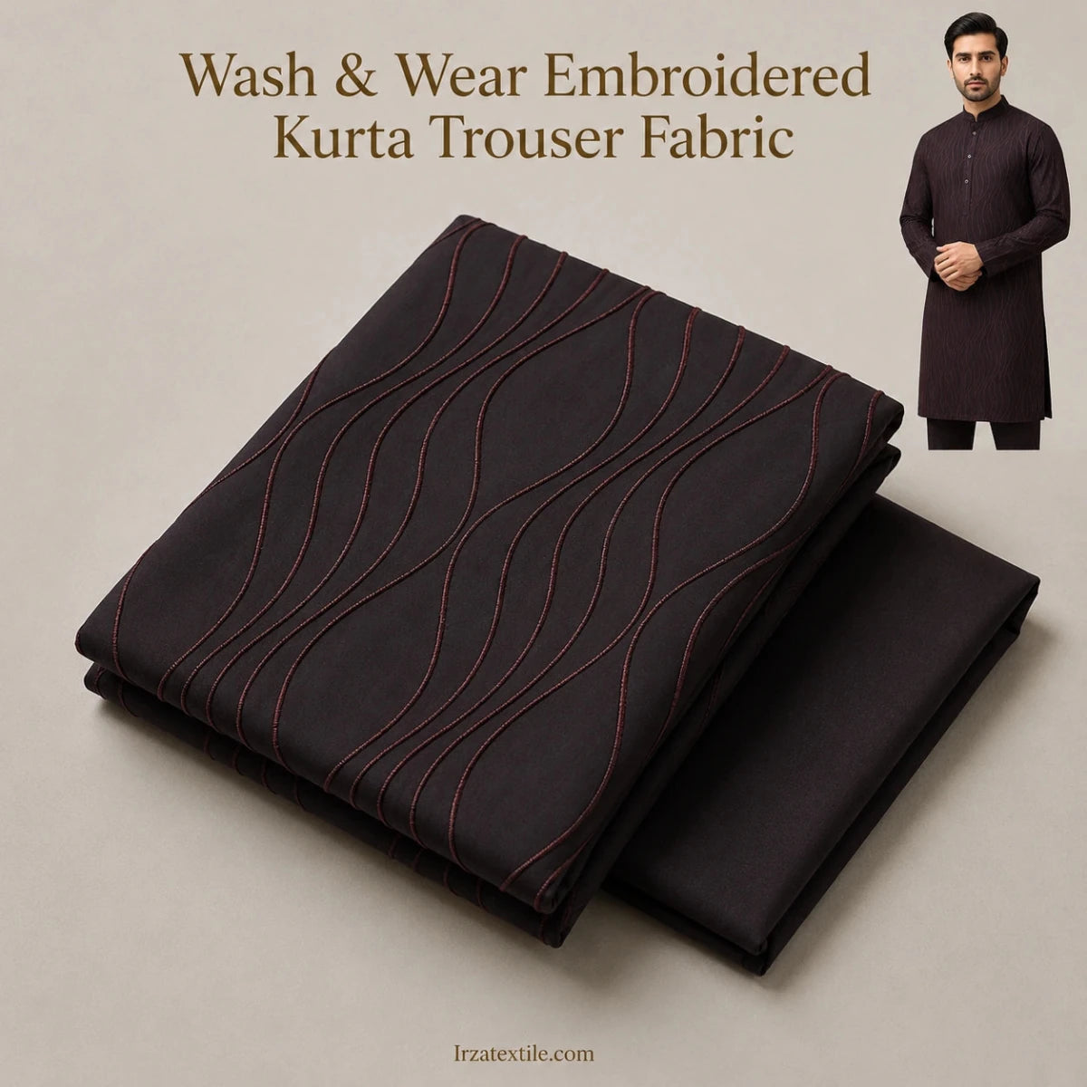 Maroon Wash And Wear Embroidered Kurta Trouser Fabric W107
