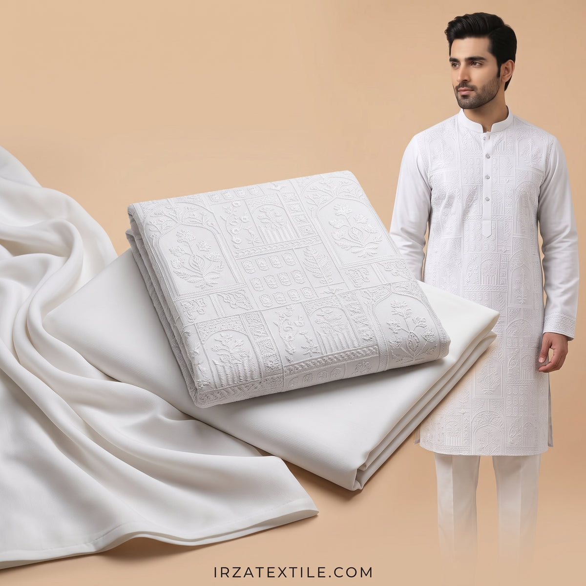 Mehraab White Embroidered Kurta Trouser Fabric MH-101