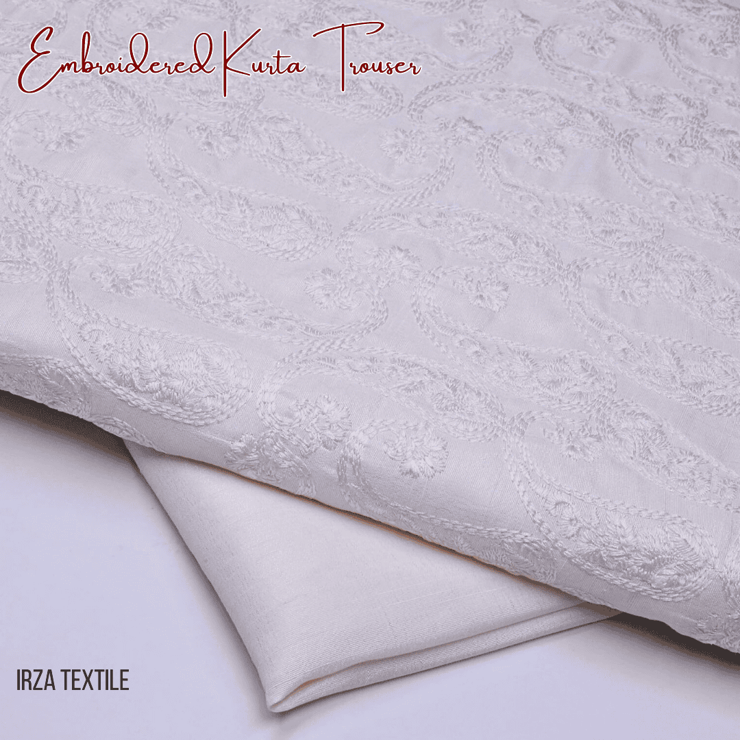 Monarch Cream Embroidered Kurta Trouser Fabric MA-56 - Irza Textile