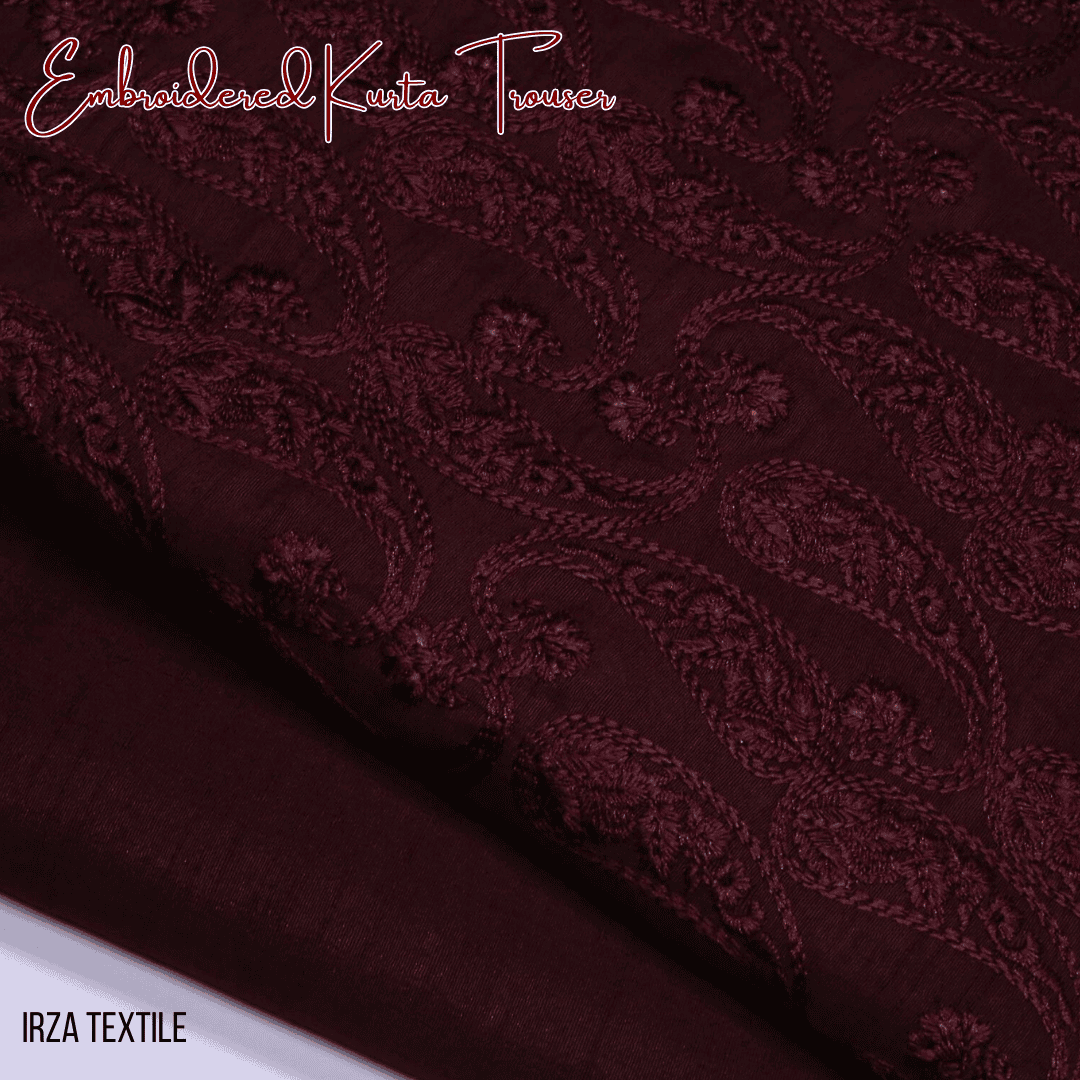 Monarch Maroon Embroidered Kurta Trouser Fabric MA-58 - Irza Textile