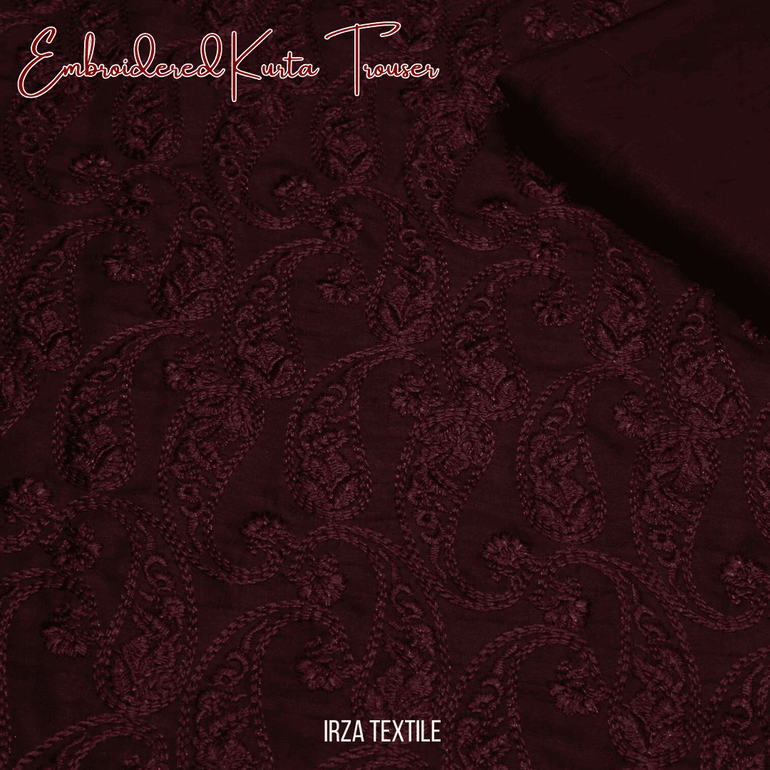 Monarch Maroon Embroidered Kurta Trouser Fabric MA-58 - Irza Textile