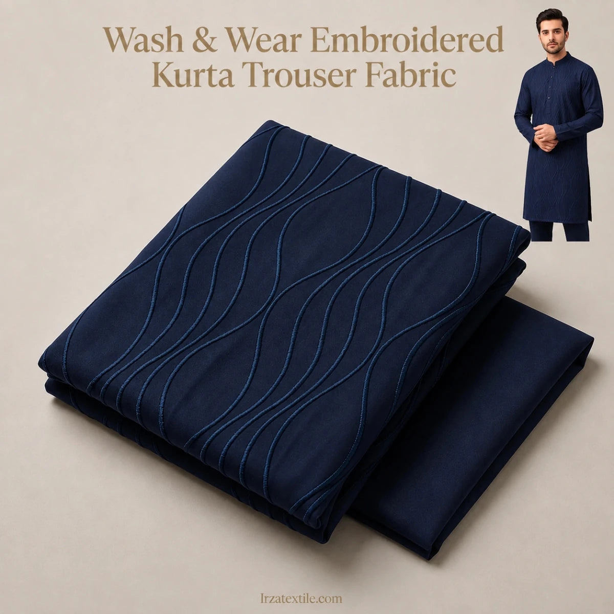 Navy Blue Wash And Wear Embroidered Kurta Trouser Fabric W108