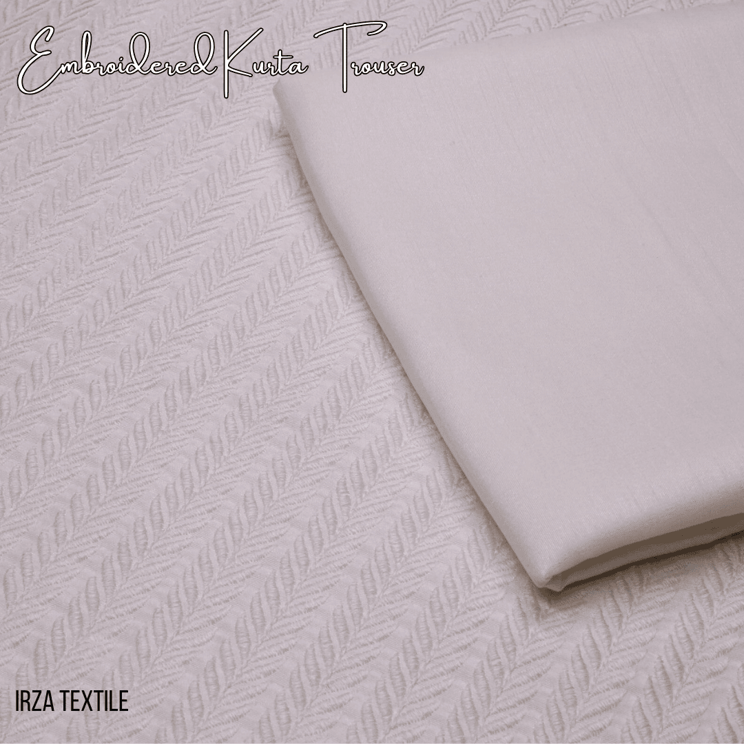 Resham Cream Embroidered Kurta Trouser Fabric RH-64 - Irza Textile