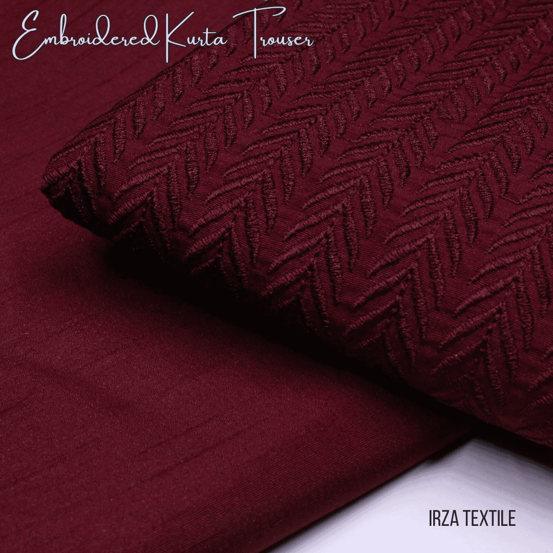 Resham Maroon Embroidered Kurta Trouser Fabric RH-66 - Irza Textile