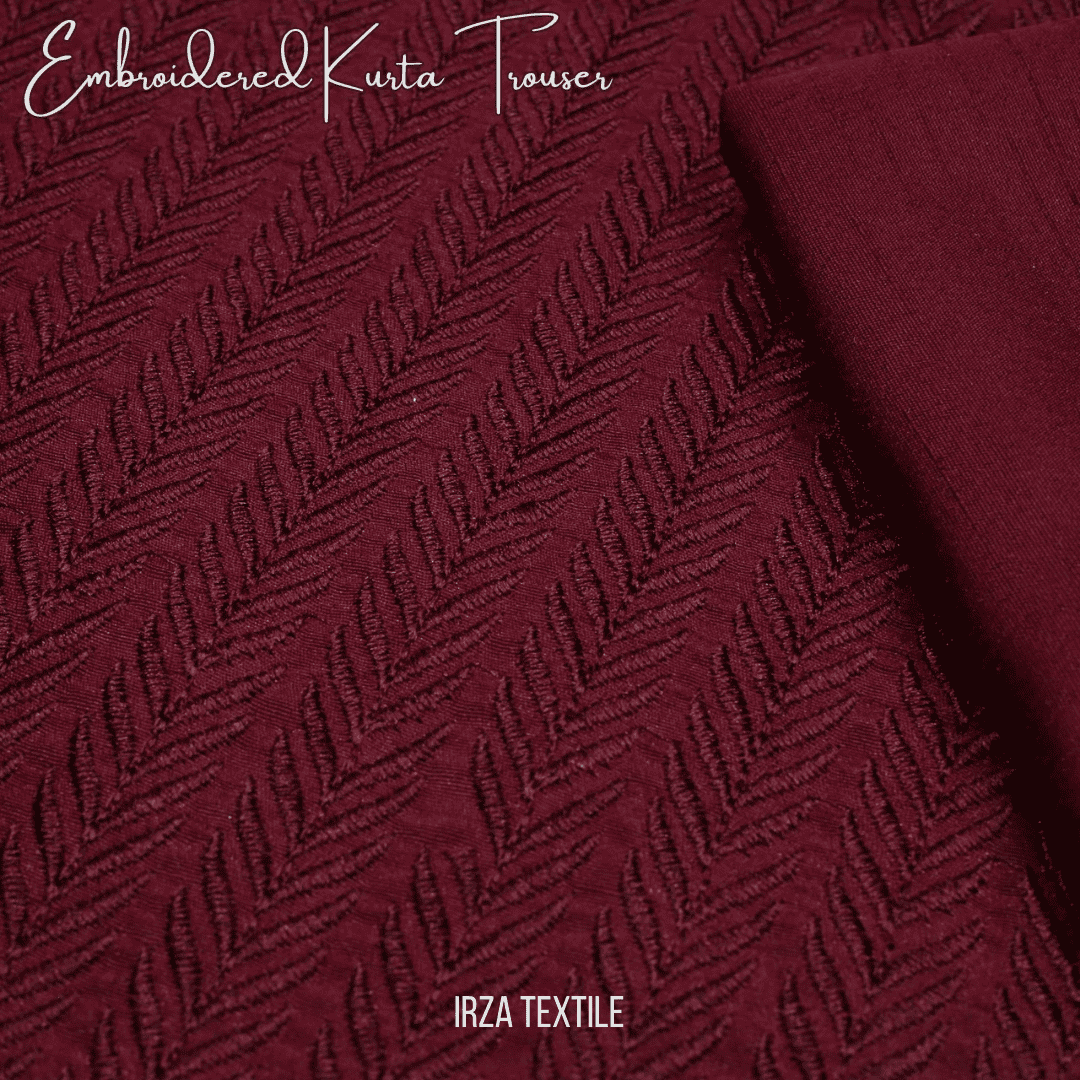 Resham Maroon Embroidered Kurta Trouser Fabric RH-66 - Irza Textile