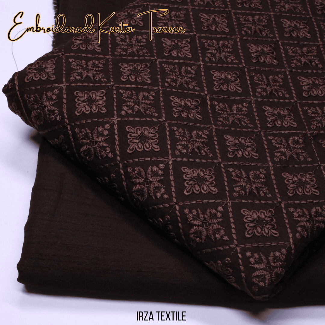 Saltanat Brown Embroidered Kurta Trouser Fabric ST-56 - Irza Textile