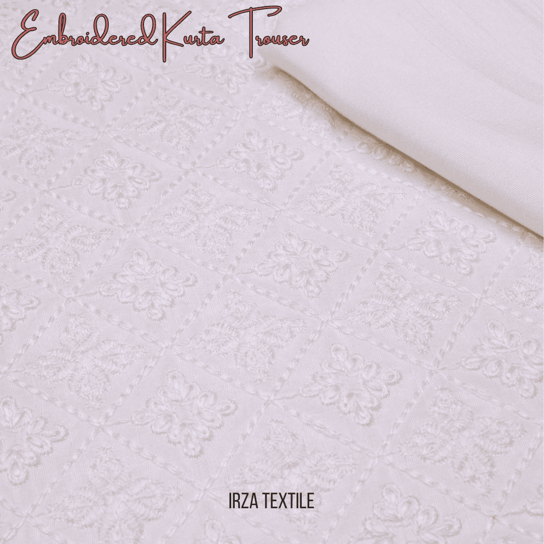Saltanat Cream Embroidered Kurta Trouser Fabric ST-57 - Irza Textile