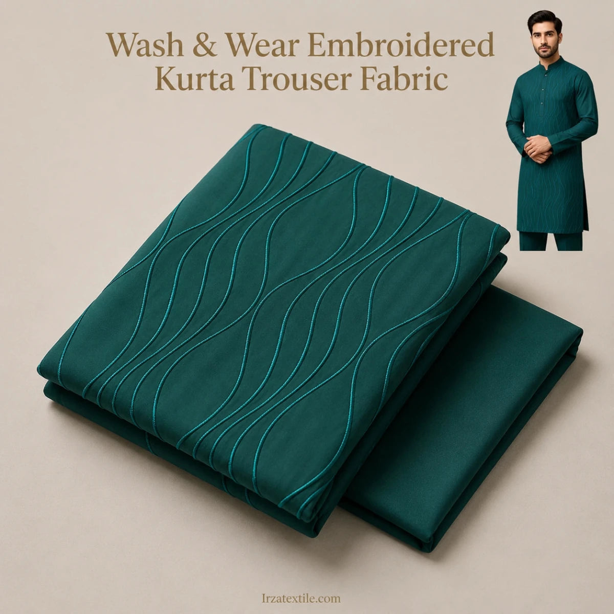 Sea Green Wash And Wear Embroidered Kurta Trouser Fabric W106