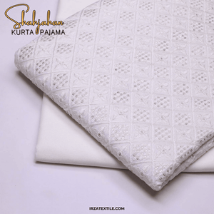 Shahjahan Embroidered Off White Un-Stitched Kurta Pajama - Irza Textile