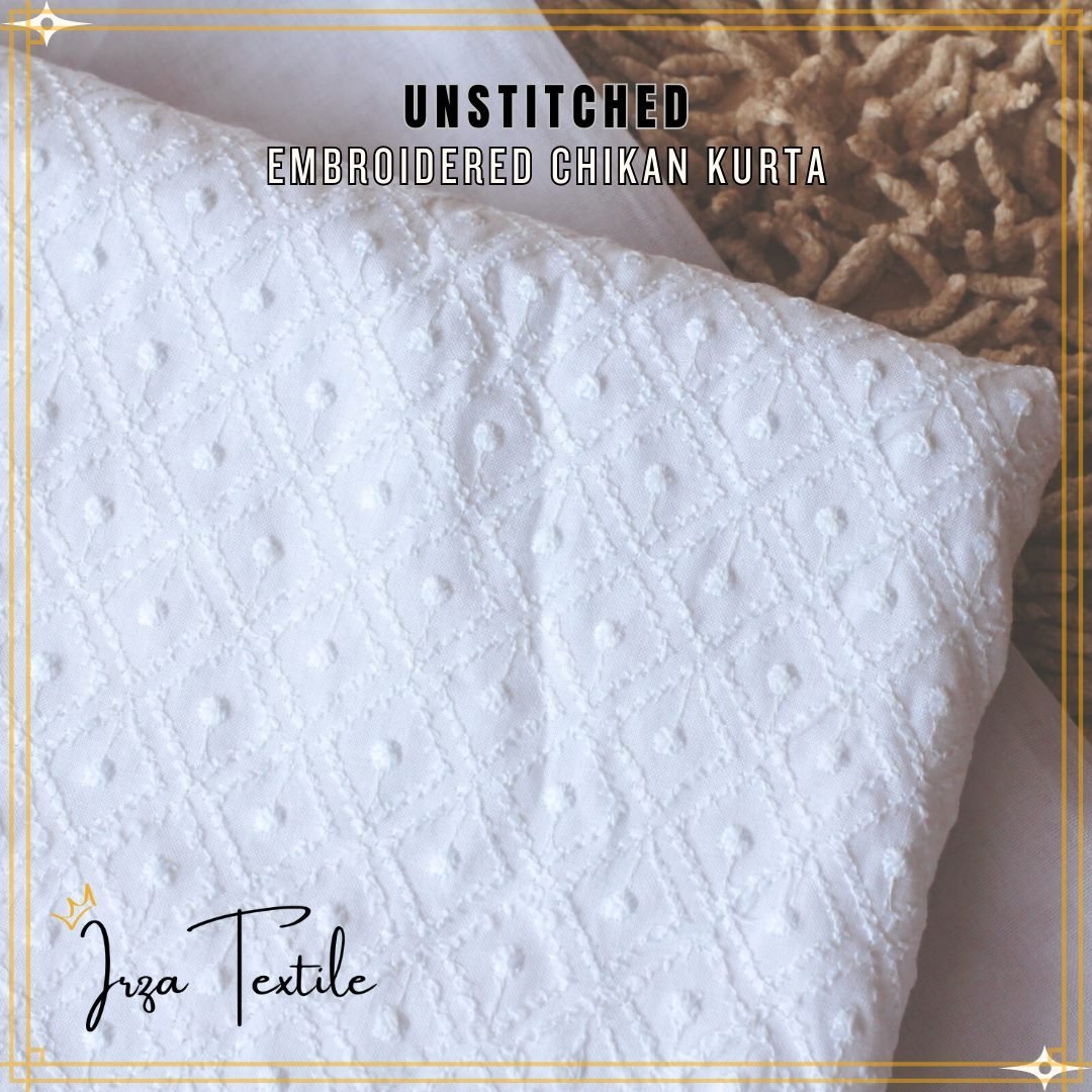 Un-Stitched Embroidered Chikan White Kurta OM-103 - Irza TextileUn-Stitched Embroidered Chikan White Kurta OM-103Kurta