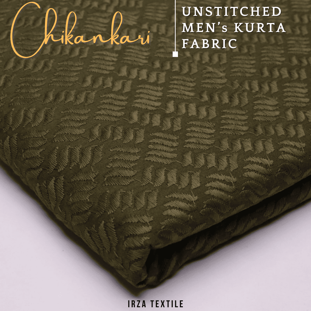 Un-Stitched Embroidered Mehandi Green Cotton Kurta GT-9259 - Irza Textile
