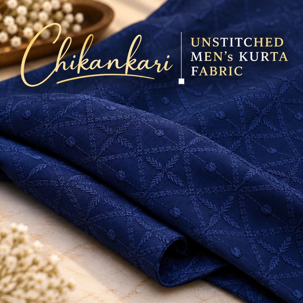 Un-Stitched Embroidered Navy Blue Soft Cotton Kurta GT-9243