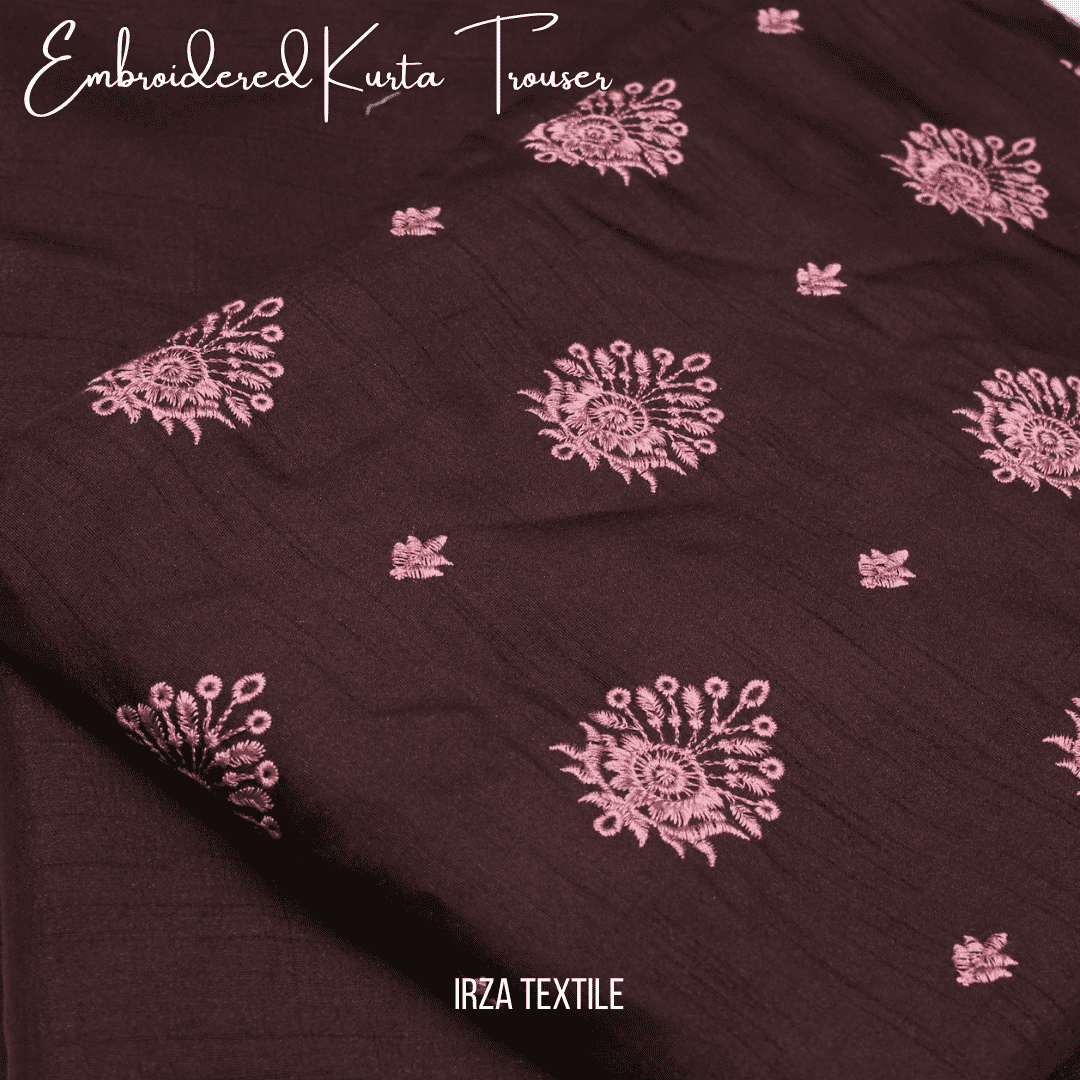 Un-stitched Motif Brown Embroidered Kurta Trouser Fabric MF-104 - Irza Textile