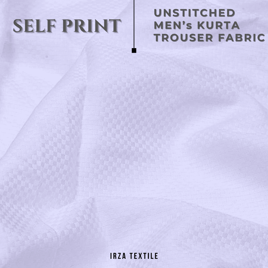 Unstitched Off White Self Print Check Men's kurta Trouser Fabric - Irza Textile