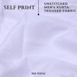 Unstitched Off White Self Print Check Men's kurta Trouser Fabric - Irza Textile