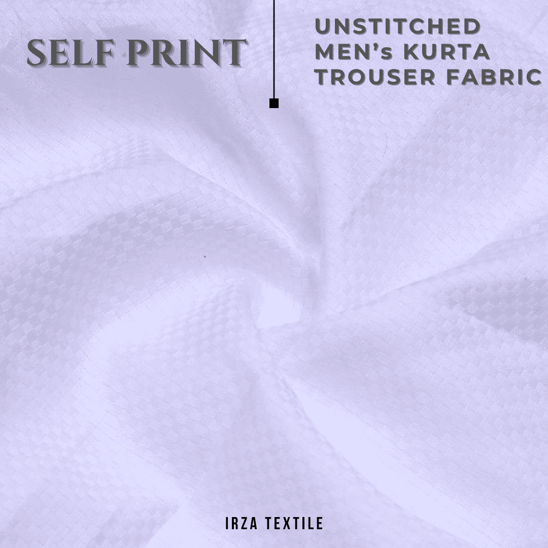 Unstitched Off White Self Print Check Men's kurta Trouser Fabric - Irza Textile