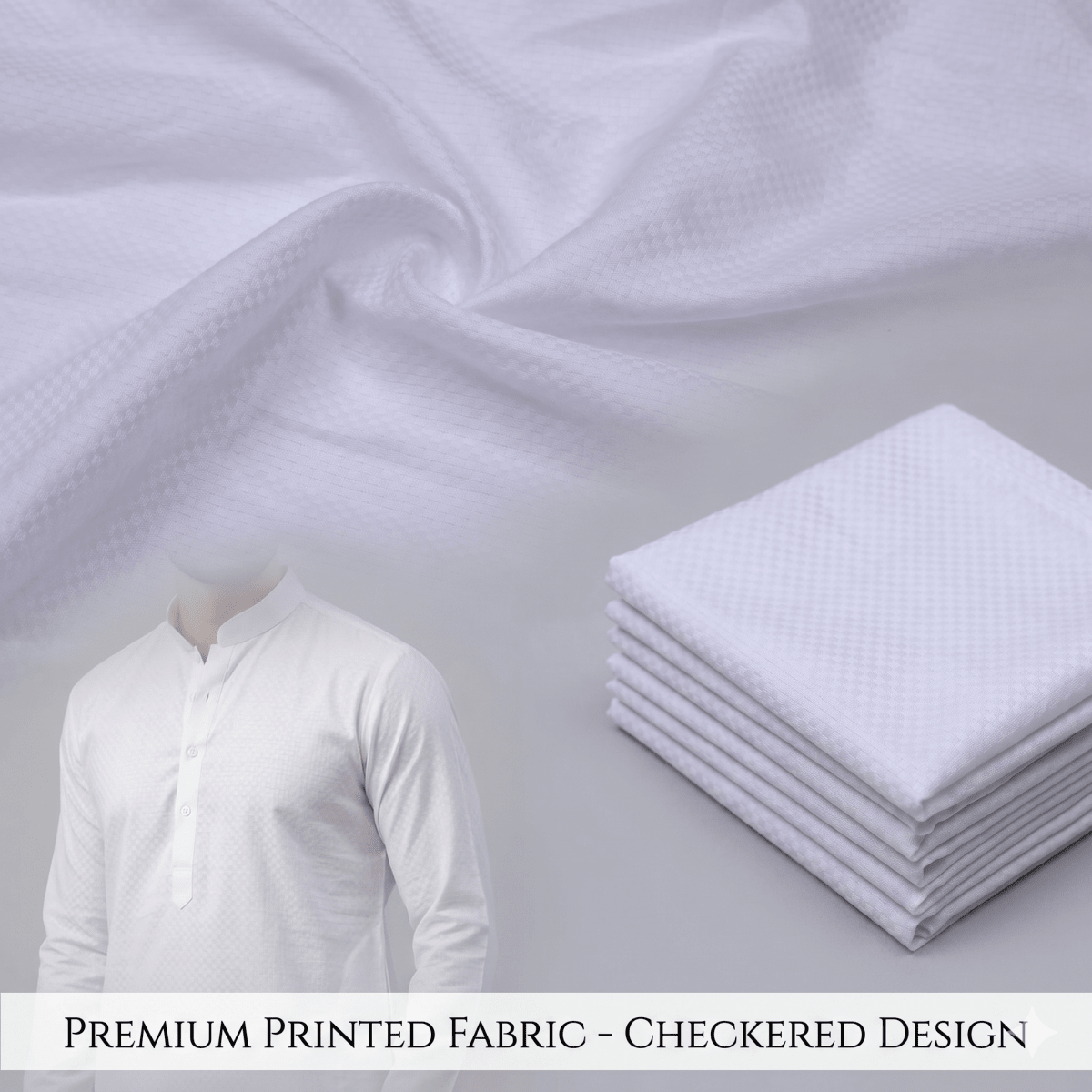 Unstitched Off White Self Print Check Men's kurta Trouser Fabric - Irza Textile
