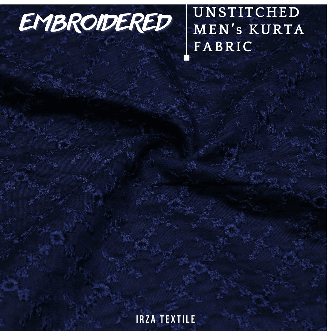 Unstitched Navy Blue Nigar Embroidered Kurta AF-12 - Irza Textile