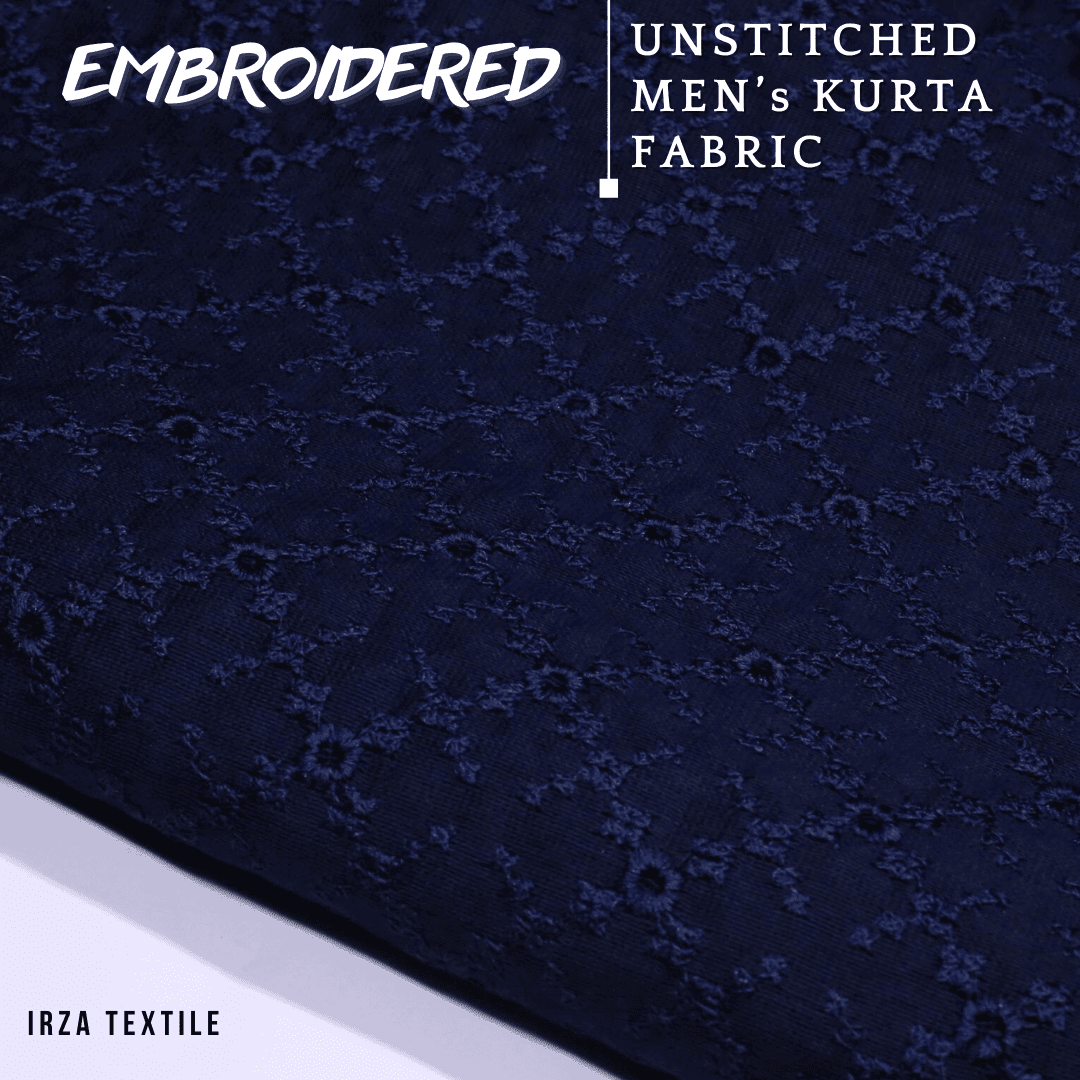 Unstitched Navy Blue Nigar Embroidered Kurta AF-12 - Irza Textile