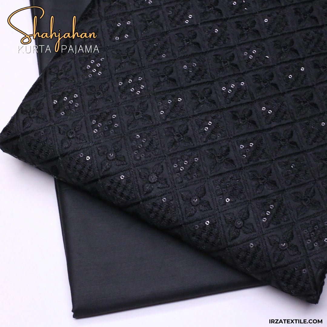 Shahjahan Embroidered Black Un-Stitched Kurta Pajama - Irza Textile