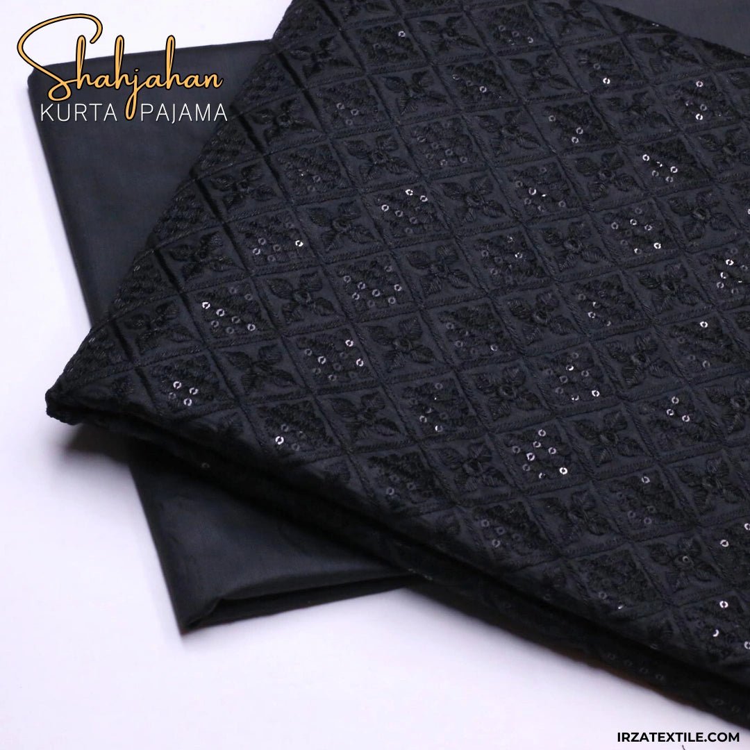 Shahjahan Embroidered Black Un-Stitched Kurta Pajama - Irza Textile