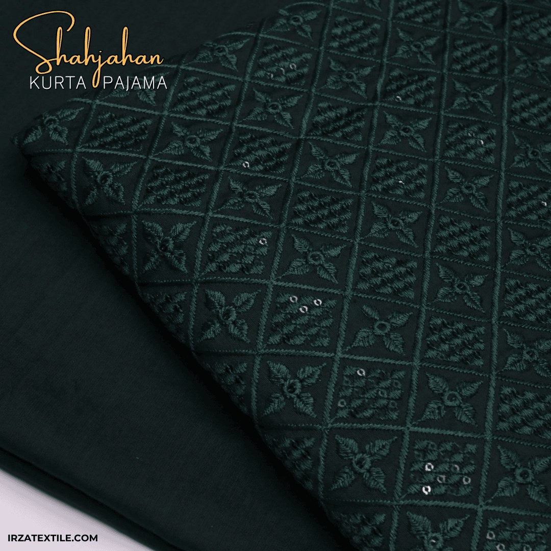 Shahjahan Embroidered Bottle Green Un-Stitched Kurta Pajama