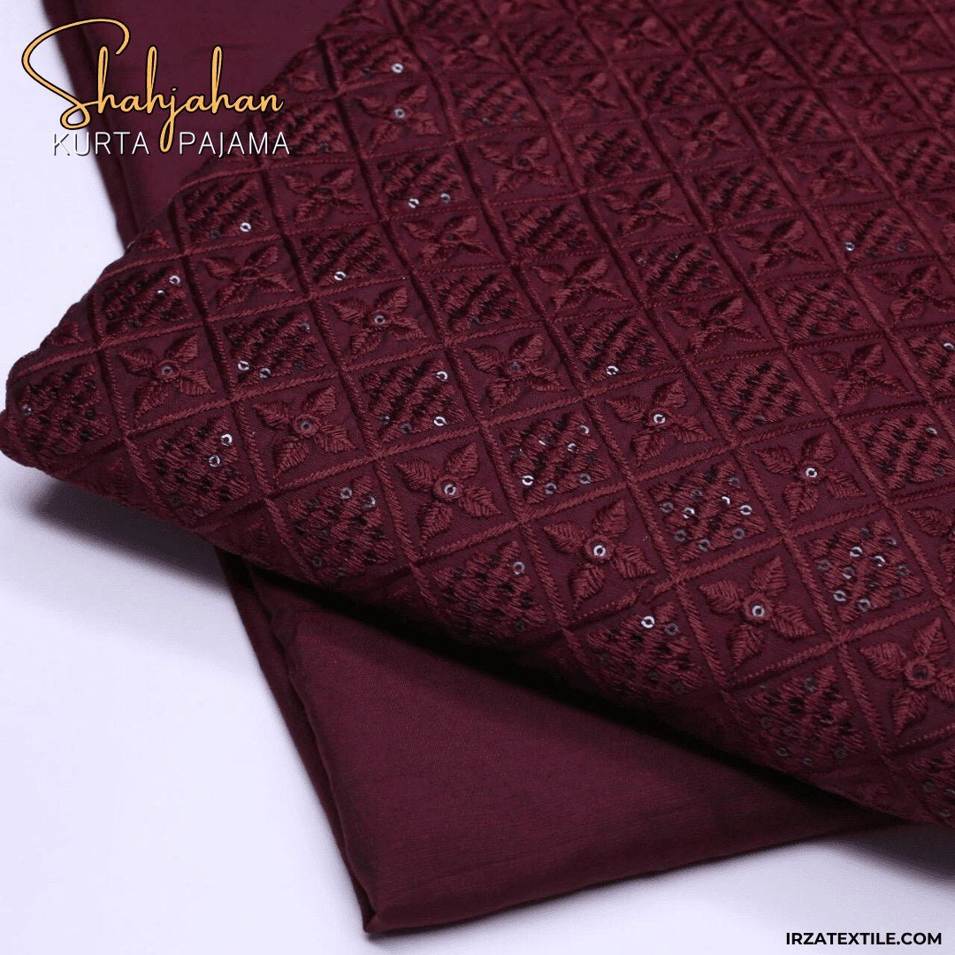 Shahjahan Embroidered Maroon Un-Stitched Kurta Pajama