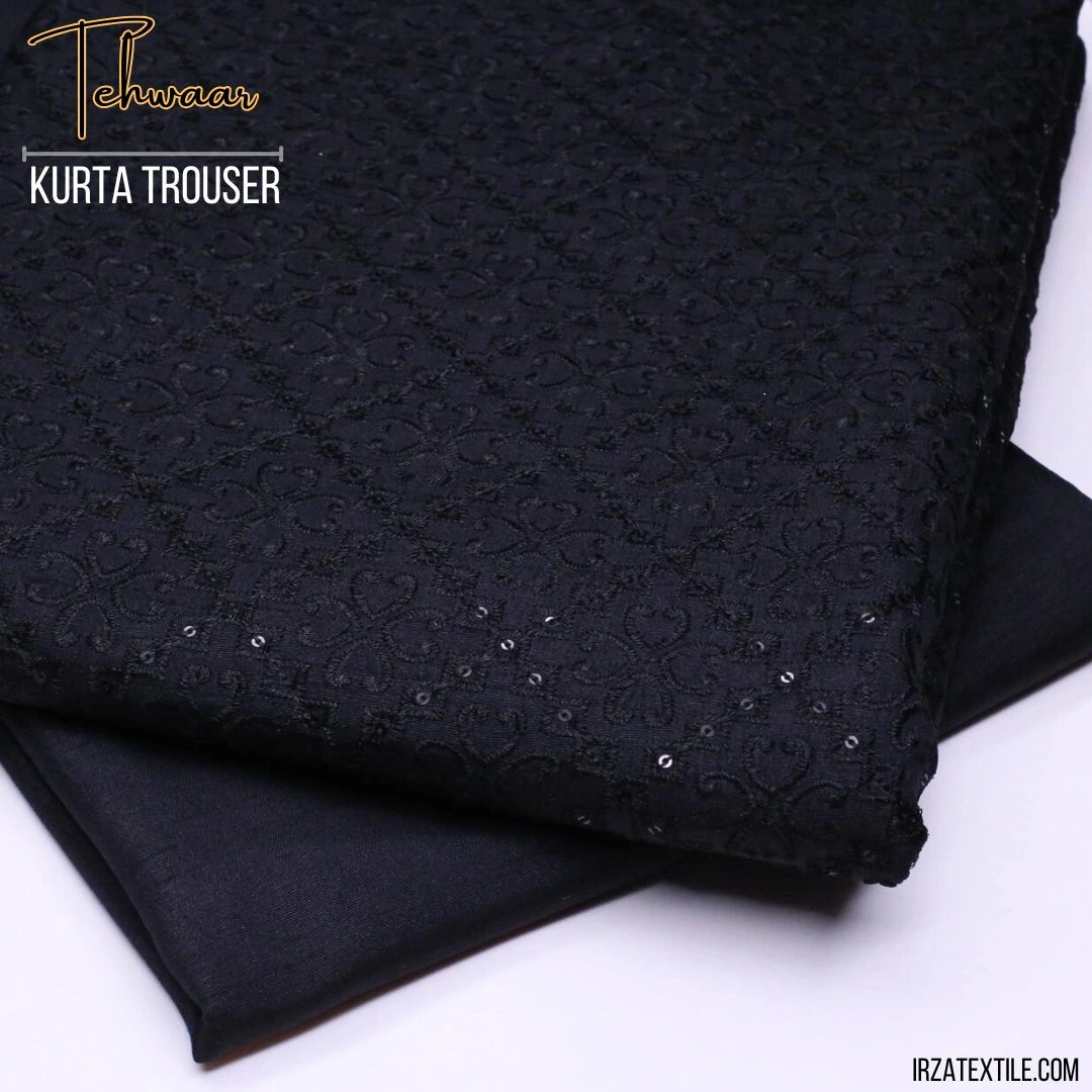 Tehwaar Black Embroidered Kurta Trouser Fabric WR-33 - Irza Textile
