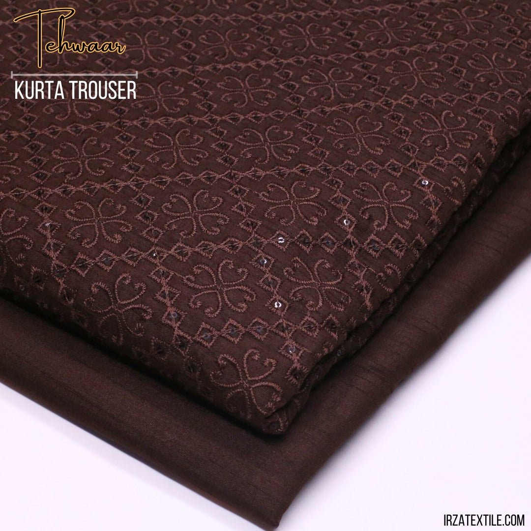 Tehwaar Brown Embroidered Kurta Trouser Fabric WR-32 - Irza Textile