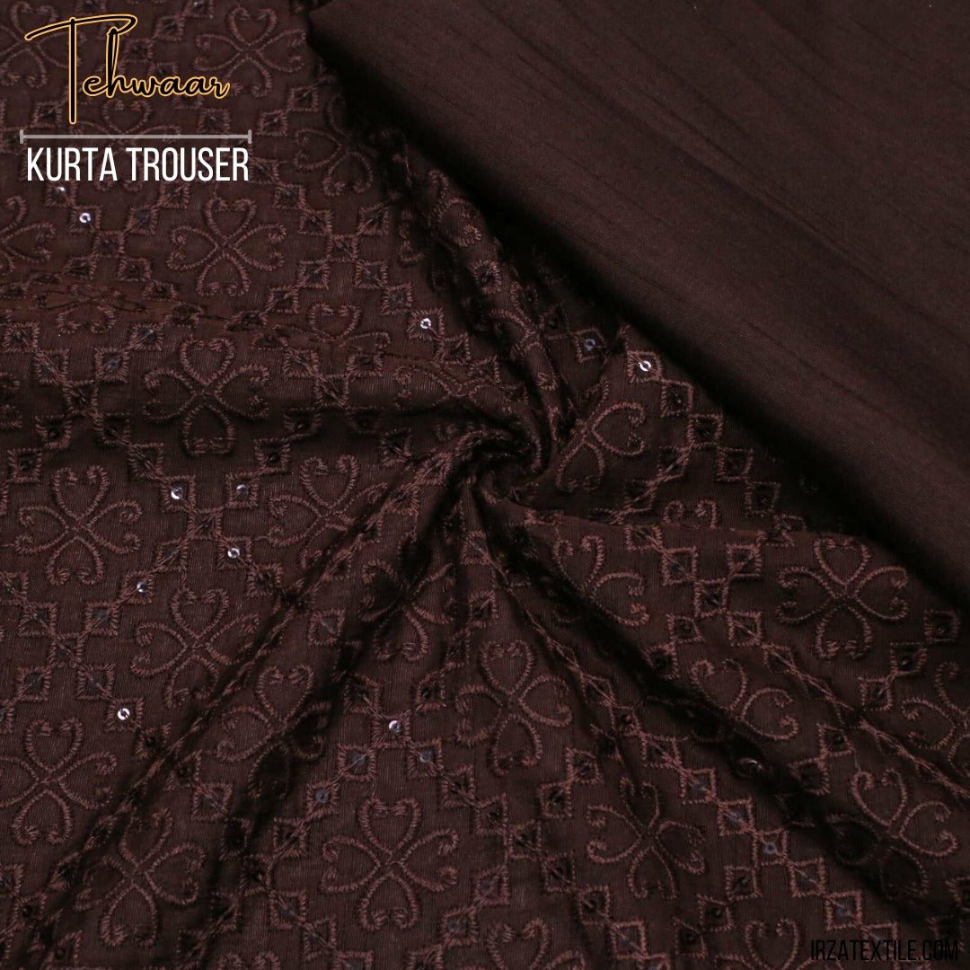 Tehwaar Brown Embroidered Kurta Trouser Fabric WR-32 - Irza Textile