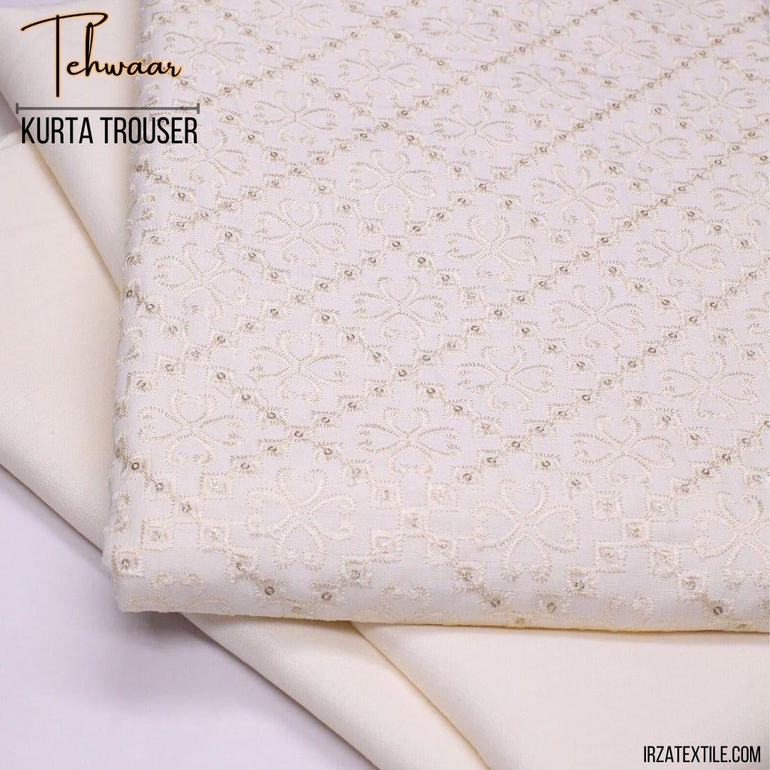 Tehwaar Cream Embroidered Kurta Trouser Fabric WR-31 - Irza Textile