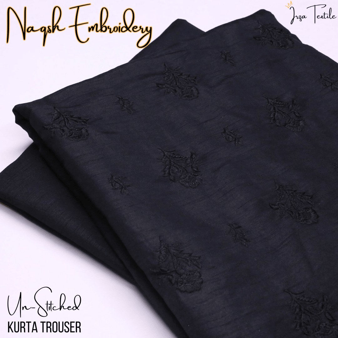 Un-Stitched Black Naqsh Embroidery Mens Kurta Trouser N11
