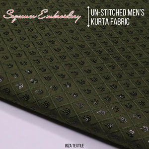 Un-Stitched Cotton Mehandi Green Sequence Embroidery Kurta AB-146 - Irza Textile
