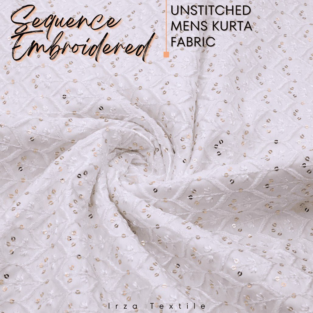 Un-Stitched Cotton Silk Off White Sequence Embroidery Kurta AOB-117