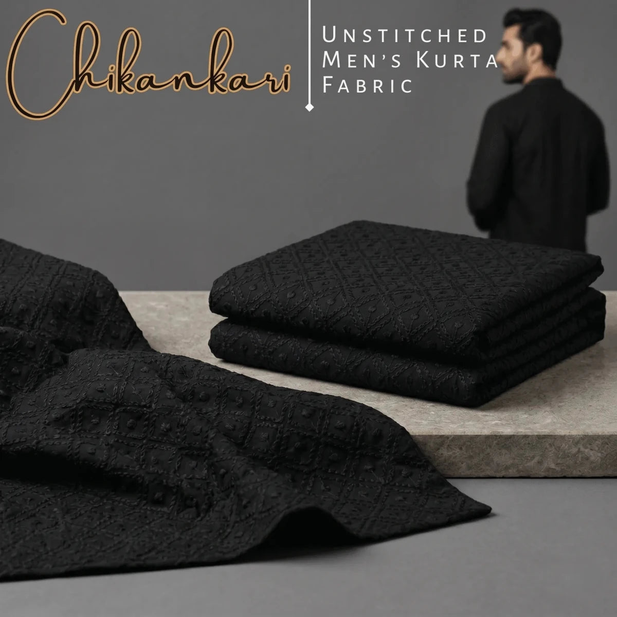 Un-Stitched Embroidered Chikan Black Kurta TP-114